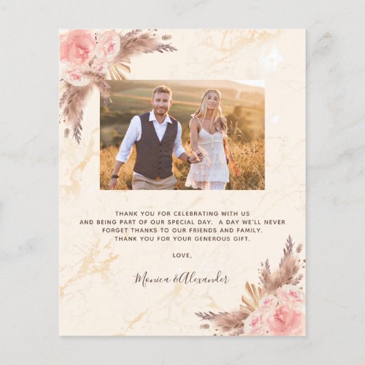 Budget pampas foto marmer bruiloft bedankt (Achterkant)