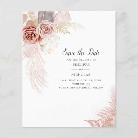 Budget Pampas Gras Bloem Script Save The Date (Voorkant)