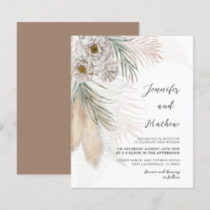 Budget Pampas Gras & Bloemen Huwelijksuitnodiging