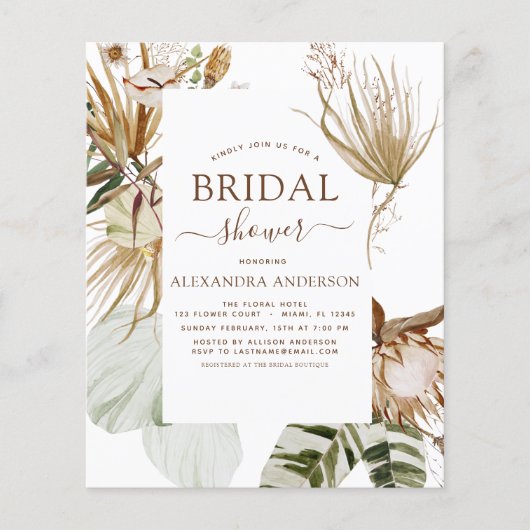 Budget Pampas Gras Boho Tropische Bruiloftsshower Flyer (Voorkant)