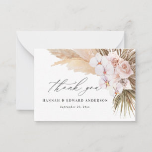 budget Pampas gras modern boho bruiloft bedankt Notitiekaartje
