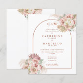 Budget Pampas Gras Monogram Huwelijksuitnodiging (Voorkant / Achterkant)