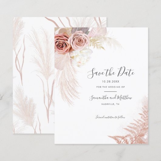 Budget Pampas Gras Terracotta Save the Date (Voorkant / Achterkant)