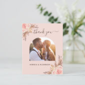 Budget pampas grasfoto's blush bruiloft bedankt (Staand voorkant)