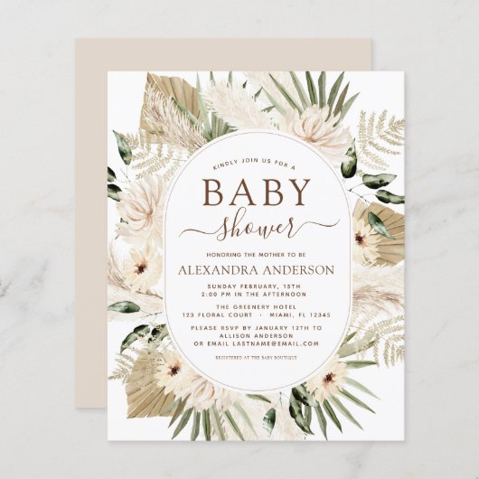 Budget Pampas Grass Baby shower Boho Eucalyptus (Voorkant / Achterkant)