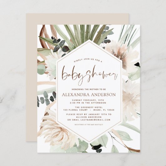 Budget Pampas Grass Baby shower Boho Eucalyptus (Voorkant / Achterkant)