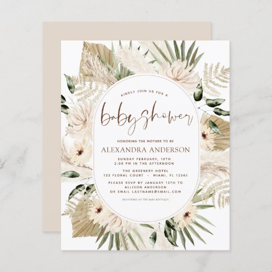 Budget Pampas Grass Baby shower Boho Eucalyptus (Voorkant / Achterkant)