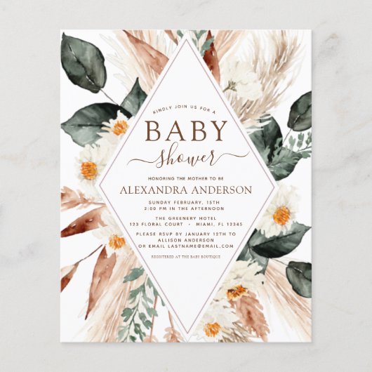 Budget Pampas Grass Baby shower Boho Eucalyptus Flyer (Voorkant)