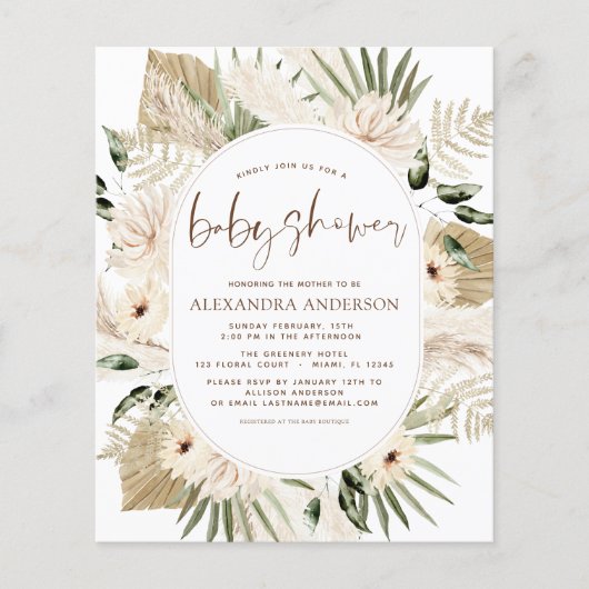 Budget Pampas Grass Baby shower Boho Eucalyptus Flyer (Voorkant)