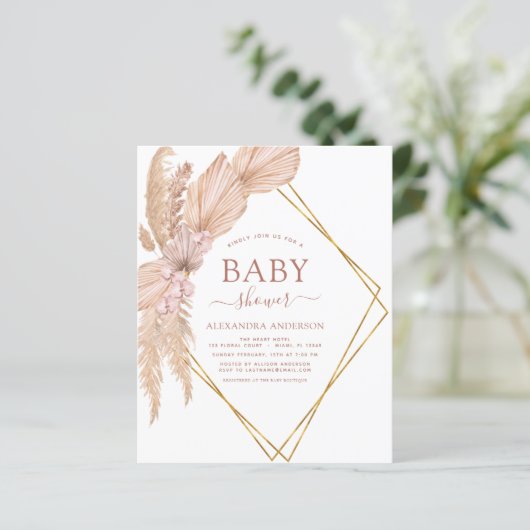 Budget Pampas Grass Baby shower Boho Uitnodiging (Staand voorkant)