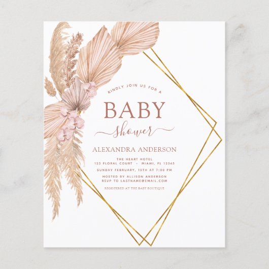 Budget Pampas Grass Baby shower Boho Uitnodiging (Voorkant)