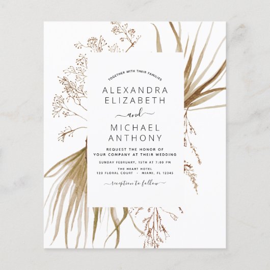 Budget Pampas Grass Bohemian Boho Wedding Flyer (Voorkant)