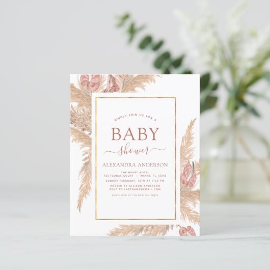 Budget Pampas Grass Boho Baby shower Uitnodiging (Staand voorkant)
