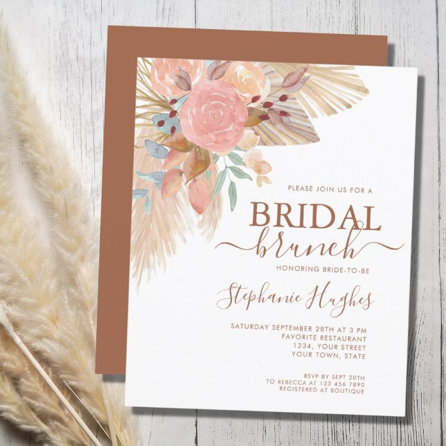 Budget Pampas Grass Boho Bridal Brunch Uitnodiging (Creator heeft geüpload)