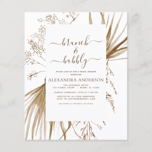 Budget Pampas Grass Boho Brunch & Bubble Flyer (Voorkant)