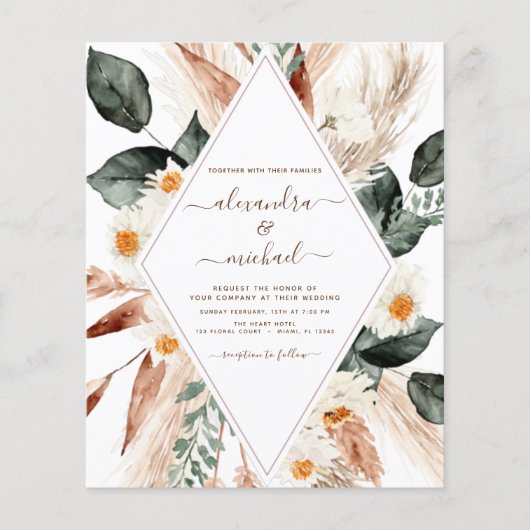 Budget Pampas Grass Boho Eucalyptus Wedding Flyer (Voorkant)