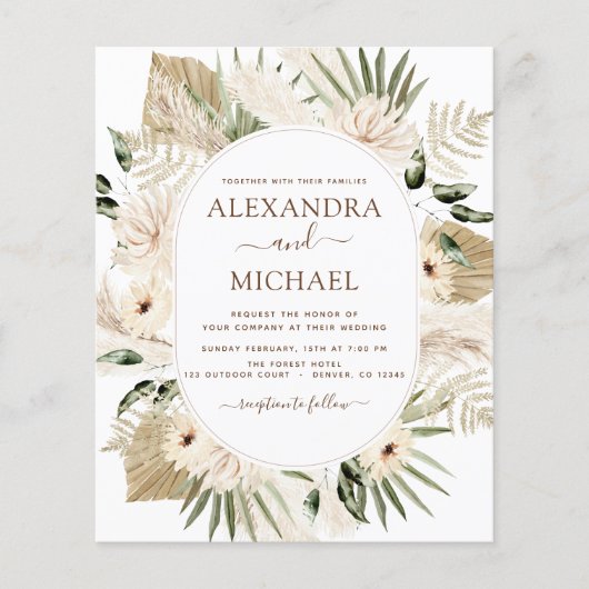 Budget Pampas Grass Boho Eucalyptus Wedding Flyer (Voorkant)