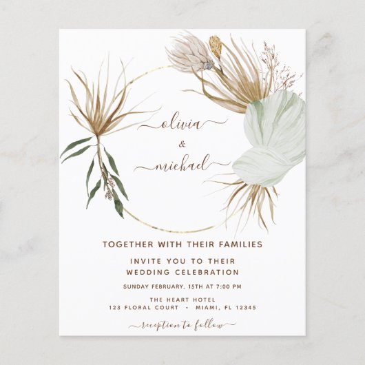 Budget Pampas Grass Boho Tropical Wedding Flyer (Voorkant)
