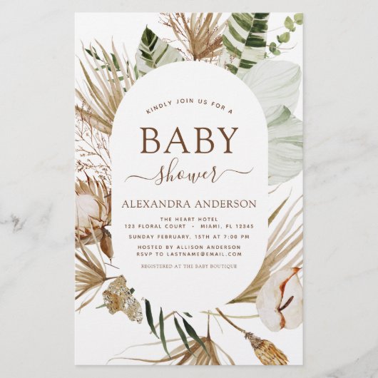 Budget Pampas Grass Boho Tropisch Baby shower (Voorkant)