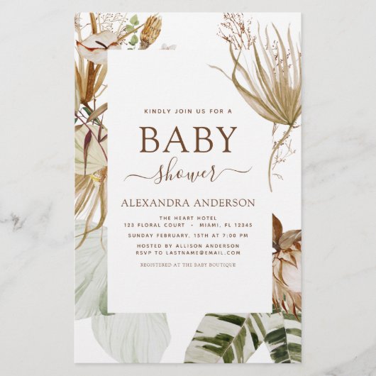 Budget Pampas Grass Boho Tropisch Baby shower (Voorkant)