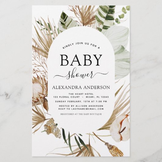 Budget Pampas Grass Boho Tropisch Baby shower (Voorkant)