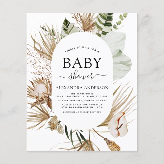Budget Pampas Grass Boho Tropisch Baby shower Flyer (Voorkant)