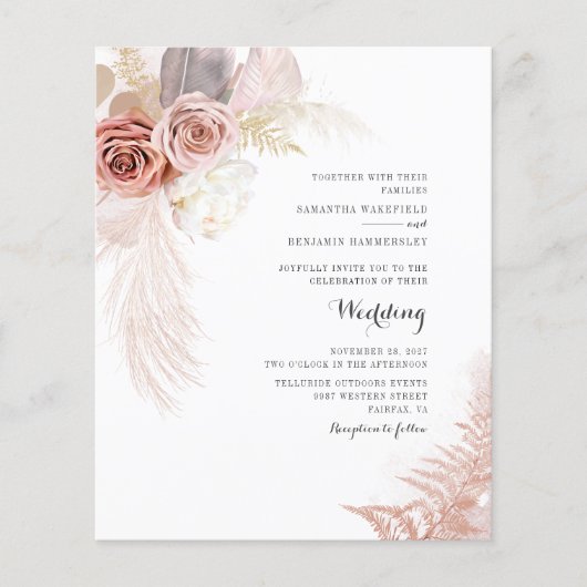 Budget Pampas grass Floral Terracotta Tan Wedding (Voorkant)