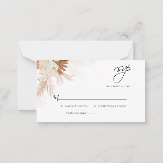 Budget Pampas Grass Floral Wedding RSVP Kaart Notitiekaartje (Voorkant)