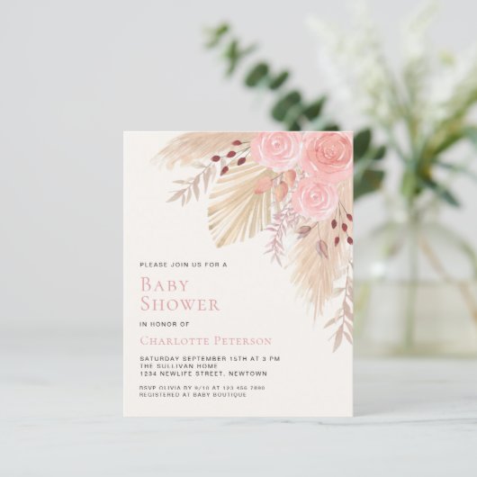 Budget Pampas Grass Girl's Baby shower Uitnodiging (Staand voorkant)