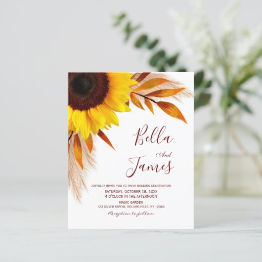 Budget Pampas Grass Sunflower Wedding Invitting (Staand voorkant)