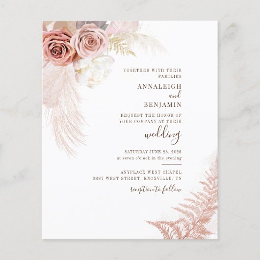Budget Pampas Grass Terracotta Chic Wedding Invite (Voorkant)