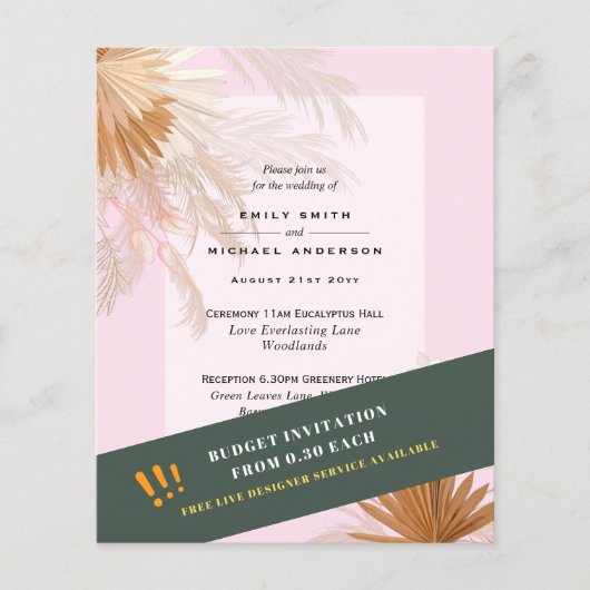 BUDGET Pampas Grass Terracotta Pink Wedding Invite Flyer (Voorkant)