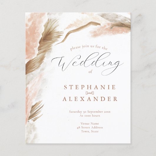 Budget Pampas Grass Terracotta QR Wedding Invite (Voorkant)