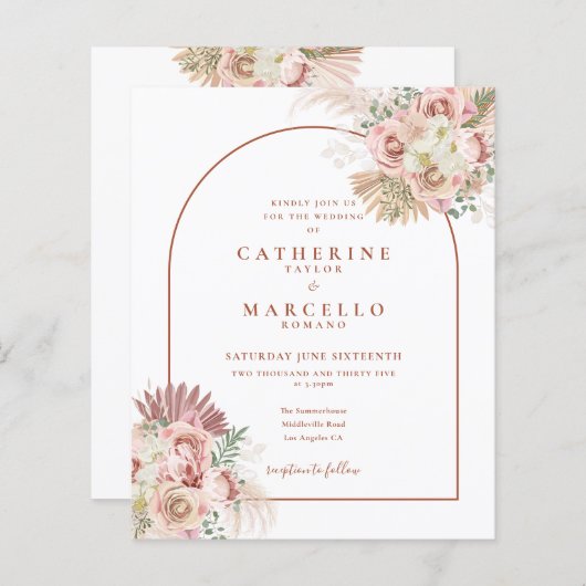 Budget Pampas Grass Terracotta Wedding Uitnodiging (Voorkant / Achterkant)