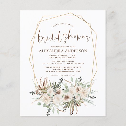 Budget Pampas Grass Vrijgezellenfeest Boho Uitnodi Flyer (Voorkant)