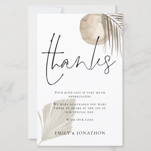 BUDGET Pampas Grass Wedding 3 Foto Quote Bedankt (Voorkant)