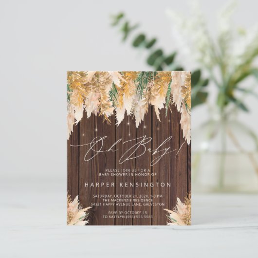 Budget Pampas Grass Wood Baby shower Uitnodiging (Staand voorkant)