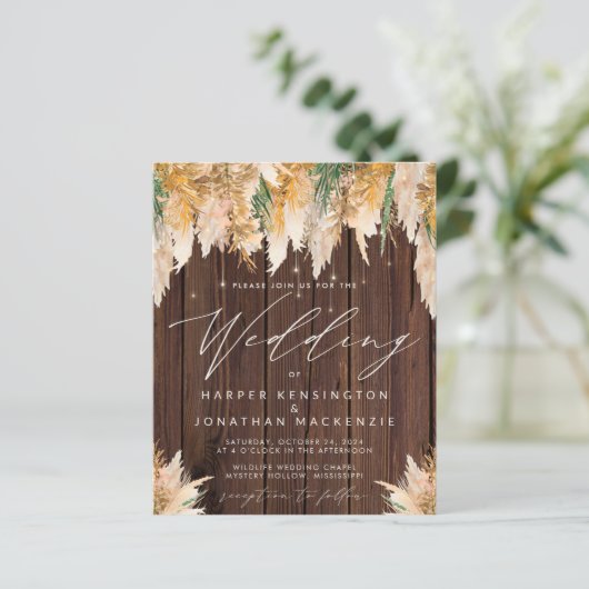 BUDGET Pampas Grass Wood String Lights Weddenschap (Staand voorkant)