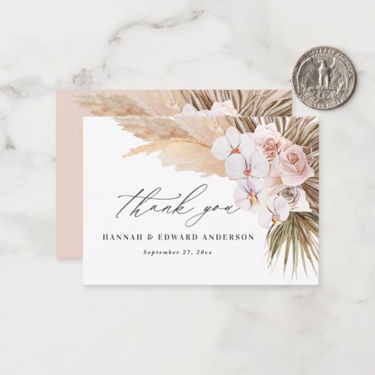 budget pampas grassen botanische bruiloft bedankt notitiekaartje (Voorkant / Achterkant in situ)