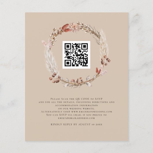 Budget Pampas Grasses QR Code Weddenschap (Achterkant)