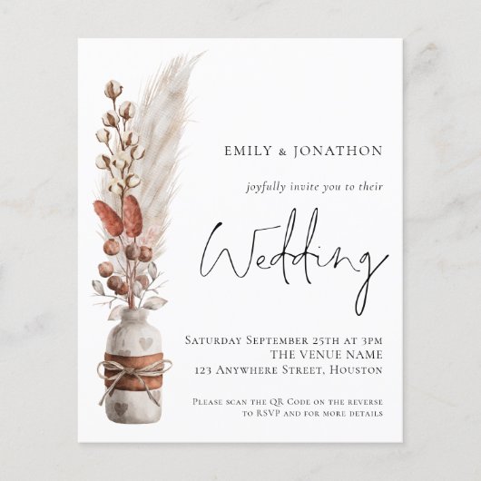 Budget Pampas Grasses QR Code Weddenschap (Voorkant)