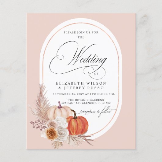 Budget Pampas Pumpkin Fall bruiloft uitnodiging (Voorkant)