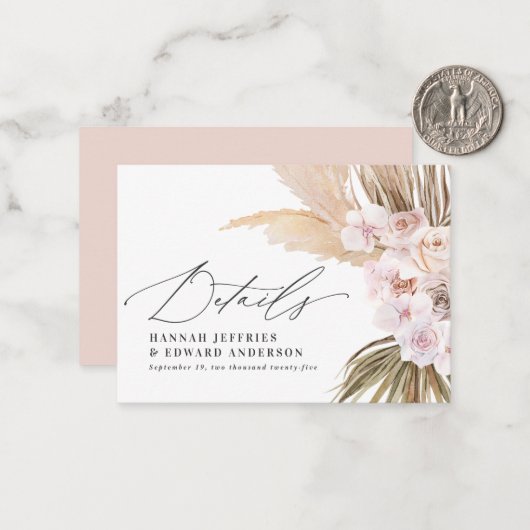 budget pampas rustige bruiloft RSVP Notitiekaartje (Voorkant / Achterkant in situ)