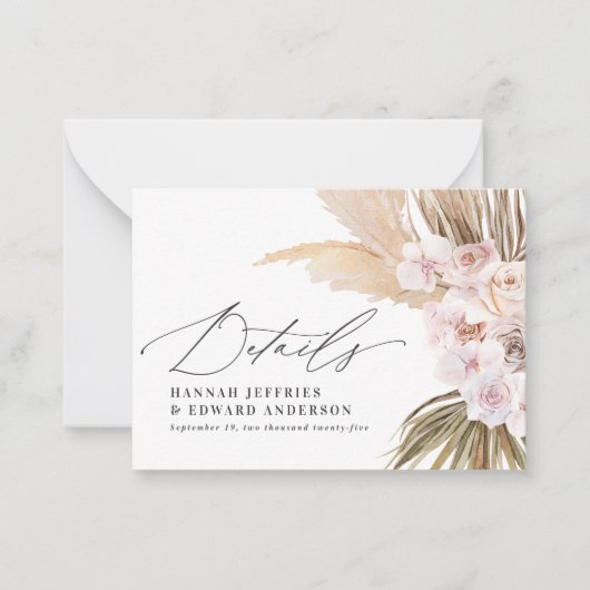 budget pampas rustige bruiloft RSVP Notitiekaartje (Voorkant)