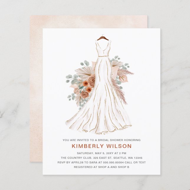 Budget Pampas Trouwjurk Vrijgezellenfeest Uitnodig (Voorkant / Achterkant)