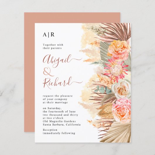 BUDGET - Pampas - uitnodiging voor de bruiloft (Voorkant / Achterkant)