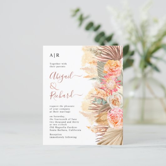 BUDGET - Pampas - uitnodiging voor de bruiloft (Staand voorkant)