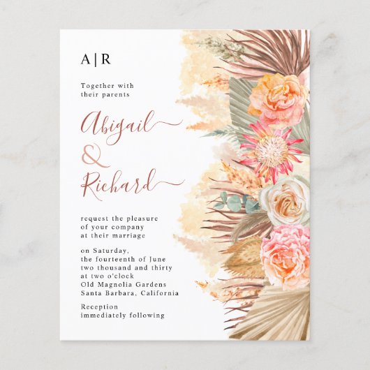 BUDGET - Pampas - uitnodiging voor de bruiloft (Voorkant)