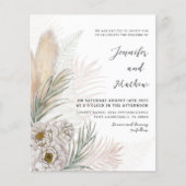 Budget Pampas & White Floral Wedding Invitation (Voorkant)