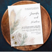 Budget Pampas & White Floral Wedding Invitation